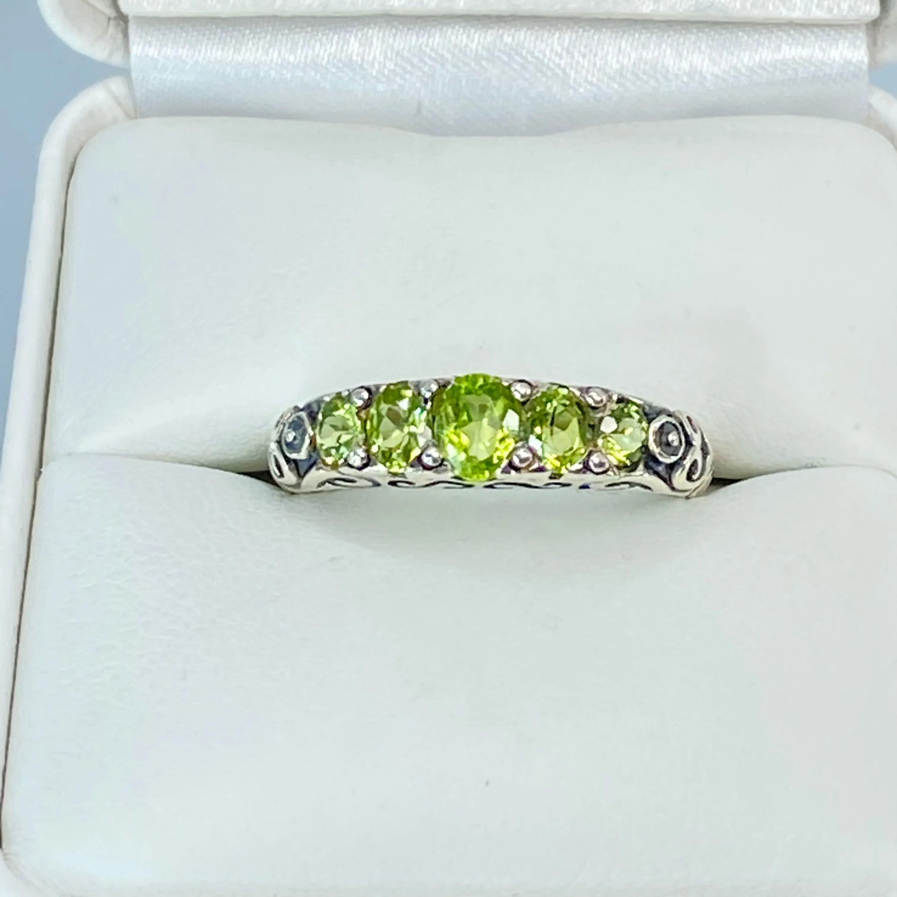 Natural Green Peridot Ring, Size 9, 5-Stone Georgian Ring, Victorian Jewelry #D19 - Ready to Ship