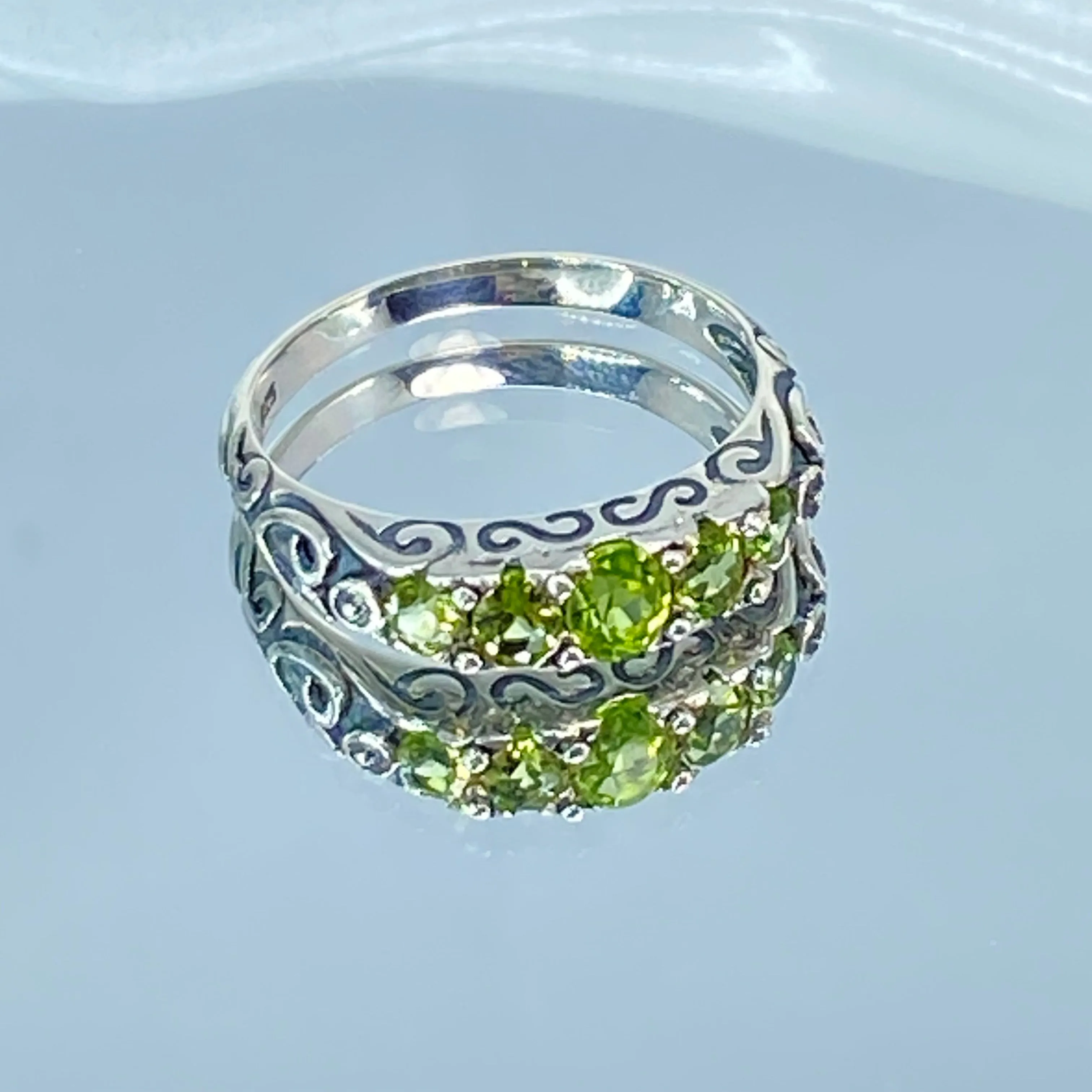 Natural Green Peridot Ring, Size 9, 5-Stone Georgian Ring, Victorian Jewelry #D19 - Ready to Ship