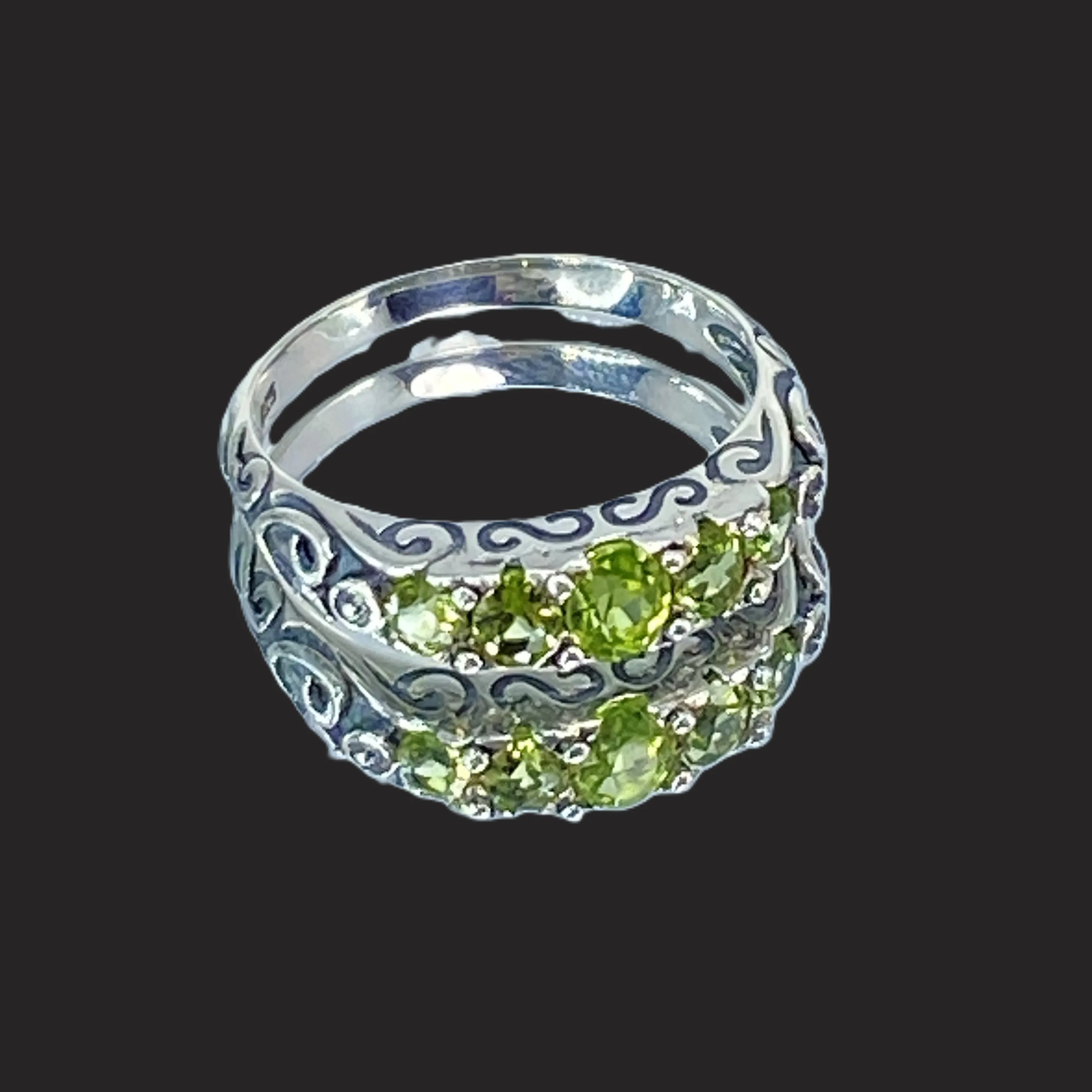 Natural Green Peridot Ring, Size 9, 5-Stone Georgian Ring, Victorian Jewelry #D19 - Ready to Ship