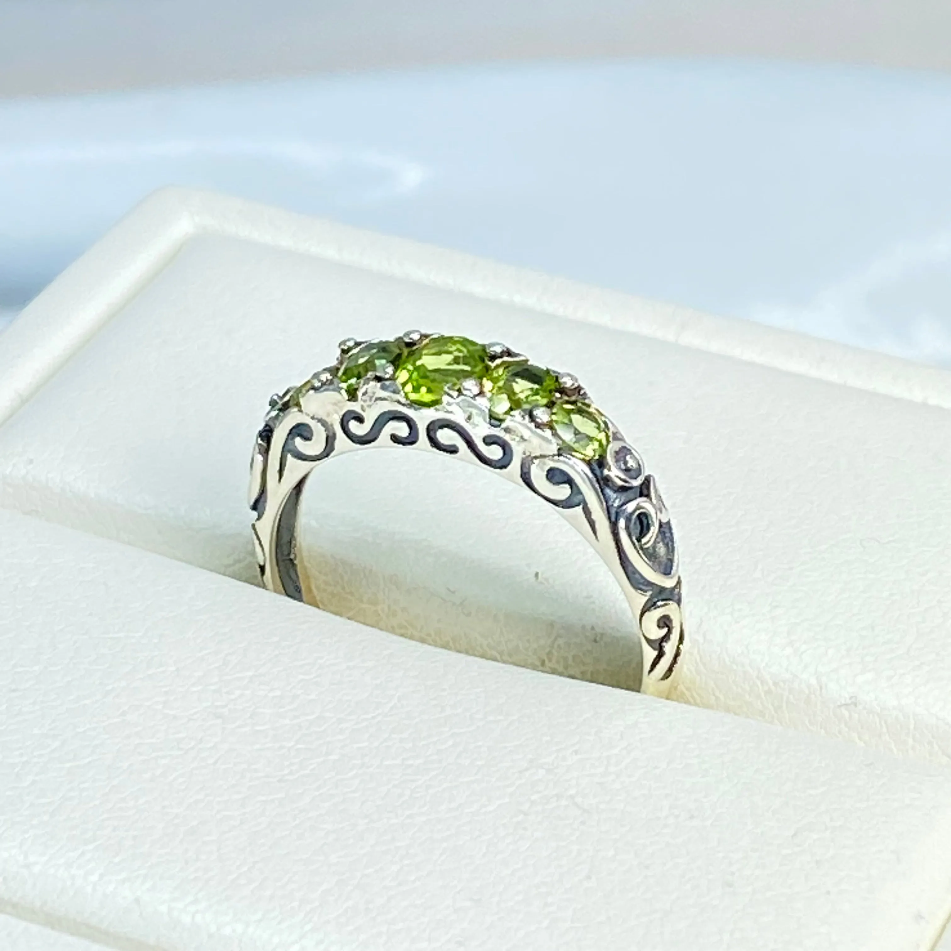 Natural Green Peridot Ring, Size 9, 5-Stone Georgian Ring, Victorian Jewelry #D19 - Ready to Ship