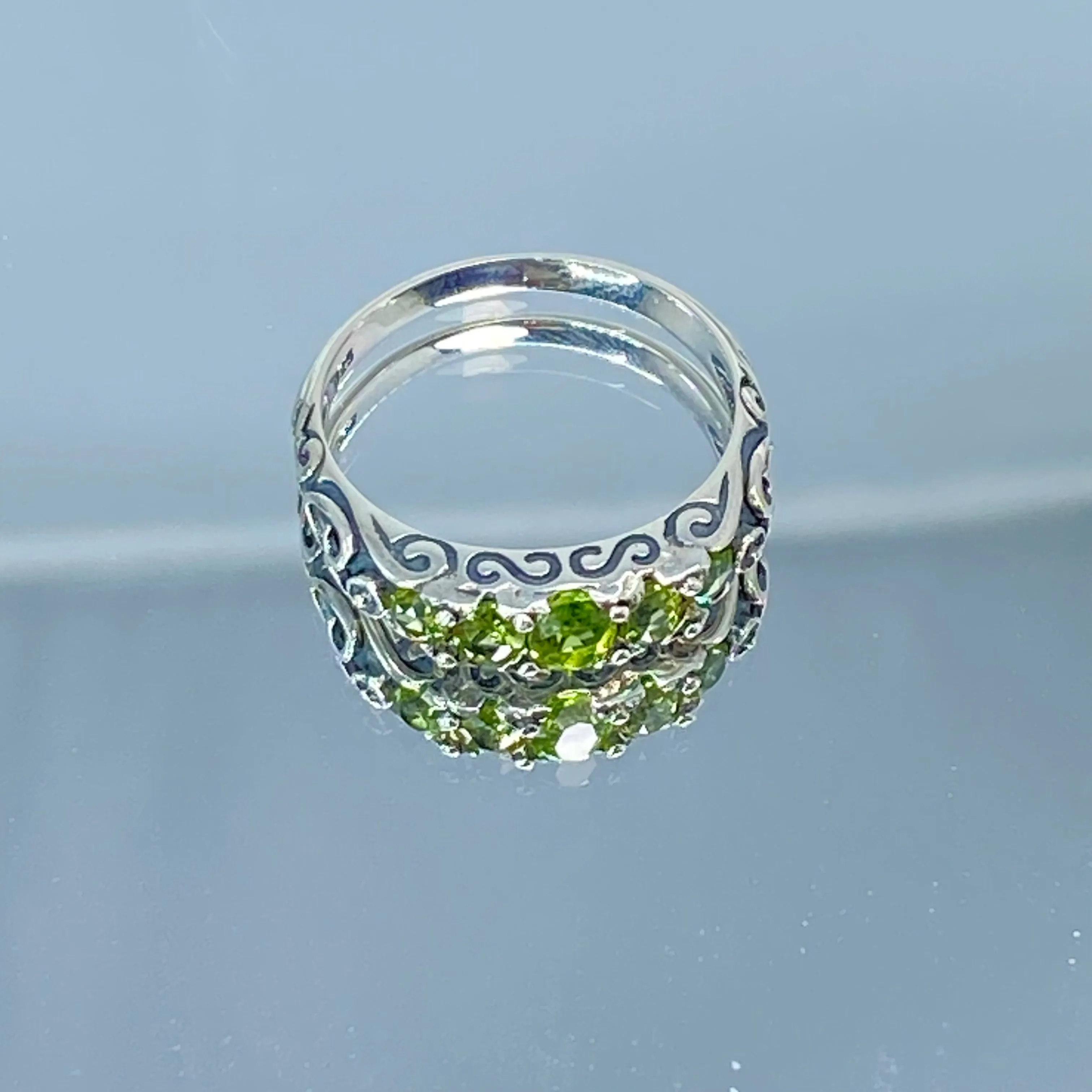 Natural Green Peridot Ring, Size 9, 5-Stone Georgian Ring, Victorian Jewelry #D19 - Ready to Ship