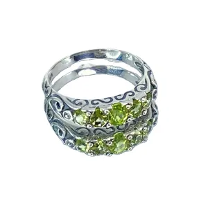 Natural Green Peridot Ring, Size 9, 5-Stone Georgian Ring, Victorian Jewelry #D19 - Ready to Ship