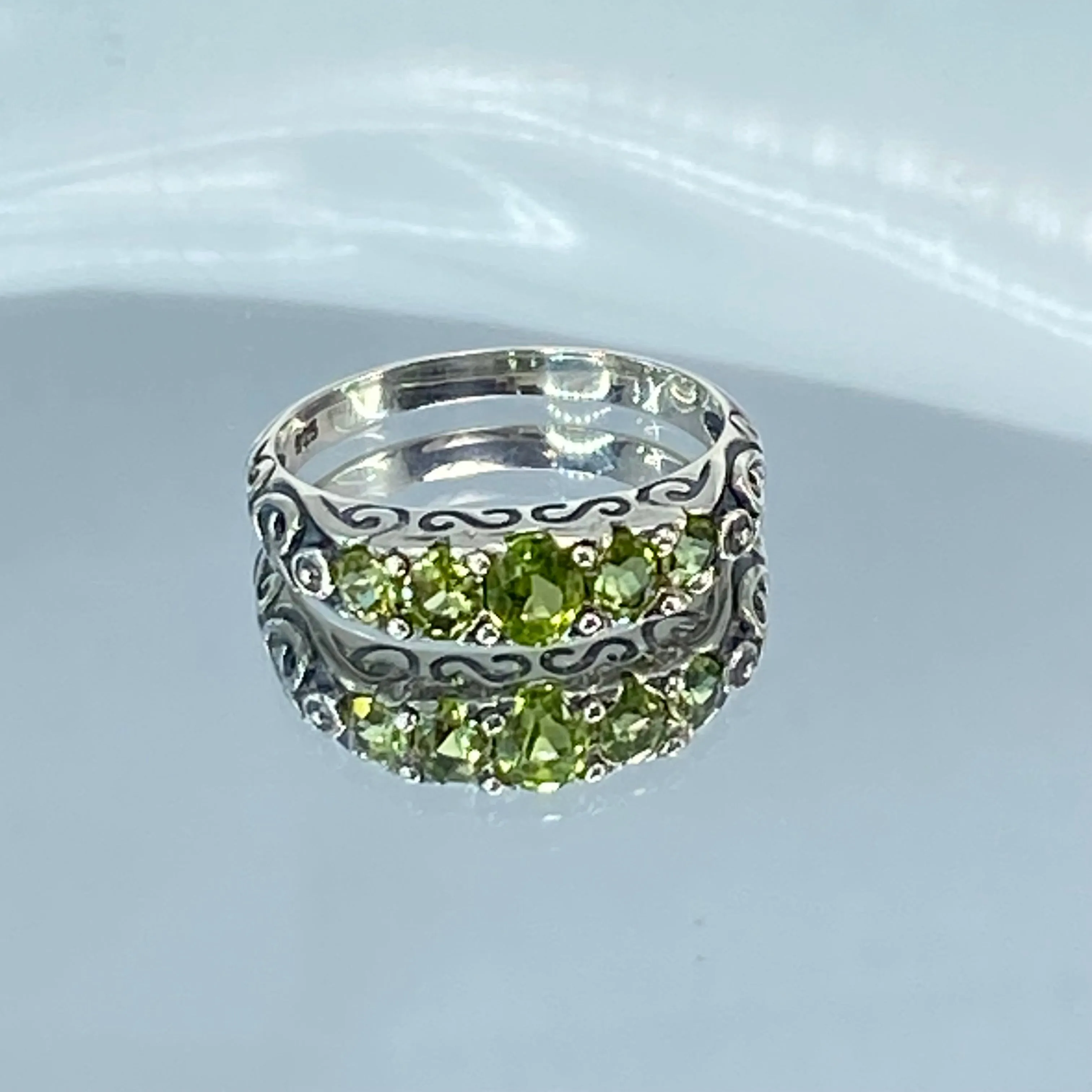Natural Green Peridot Ring, Size 9, 5-Stone Georgian Ring, Victorian Jewelry #D19 - Ready to Ship