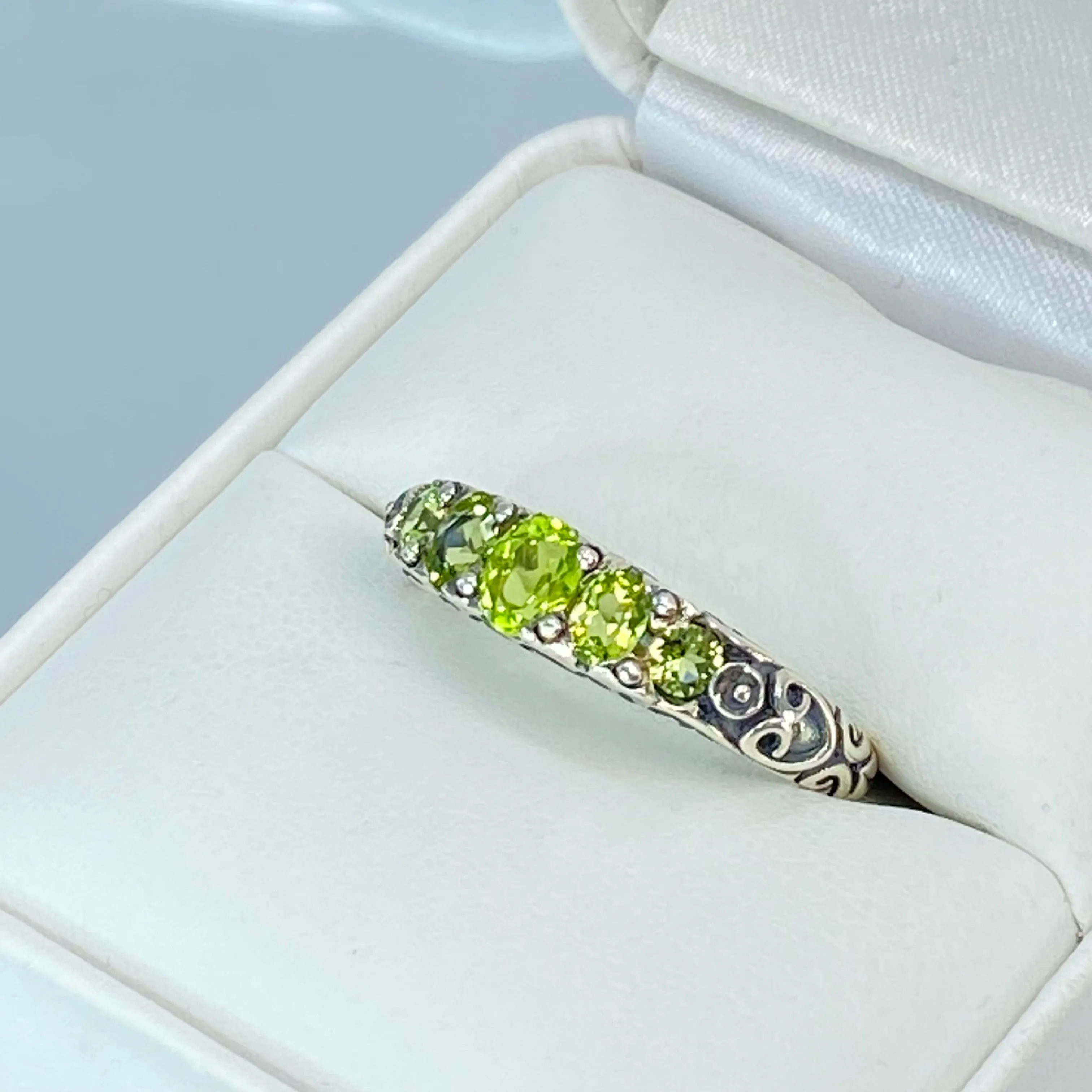 Natural Green Peridot Ring, Size 9, 5-Stone Georgian Ring, Victorian Jewelry #D19 - Ready to Ship