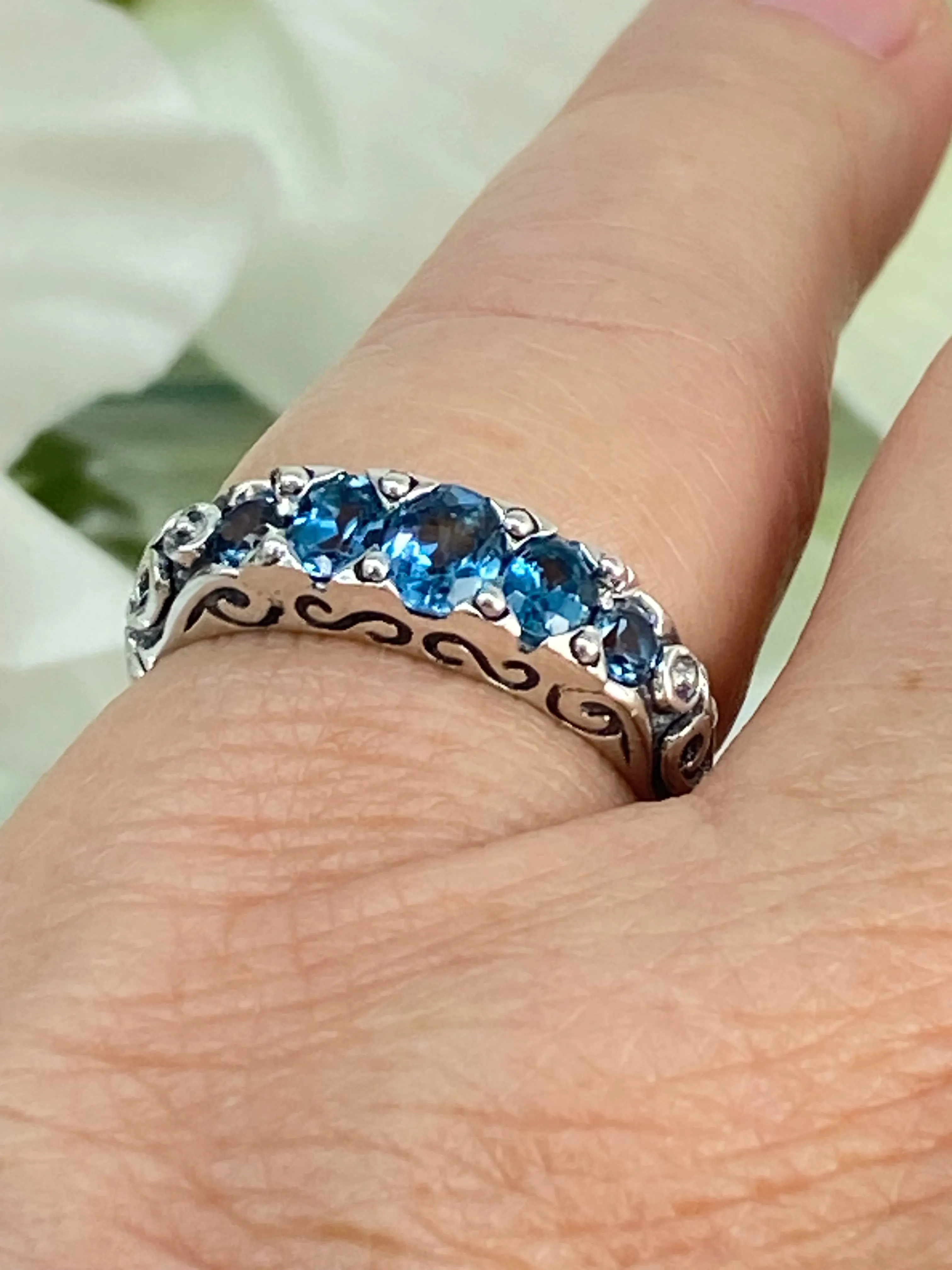 Natural London Blue Topaz Ring, 5-Stone Georgian Ring, Victorian Jewelry Design#D19