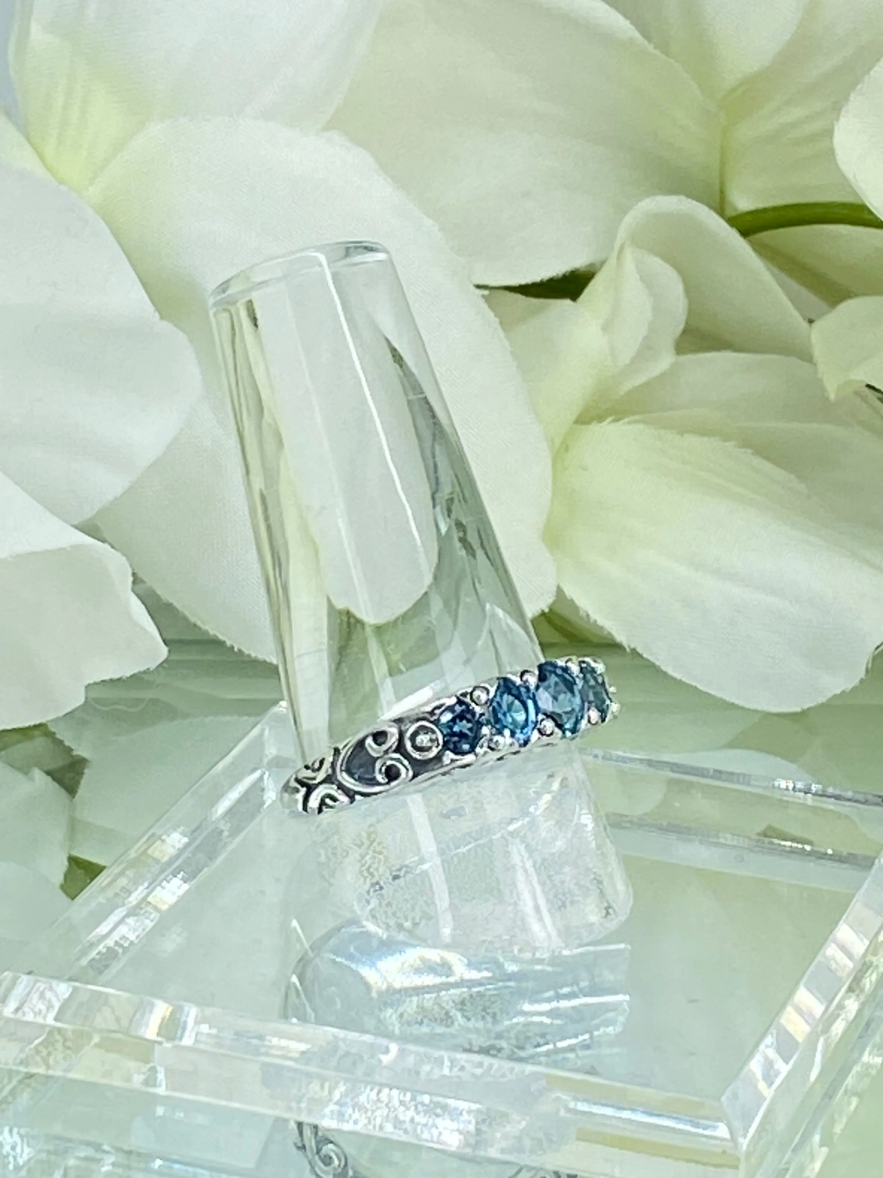 Natural London Blue Topaz Ring, 5-Stone Georgian Ring, Victorian Jewelry Design#D19