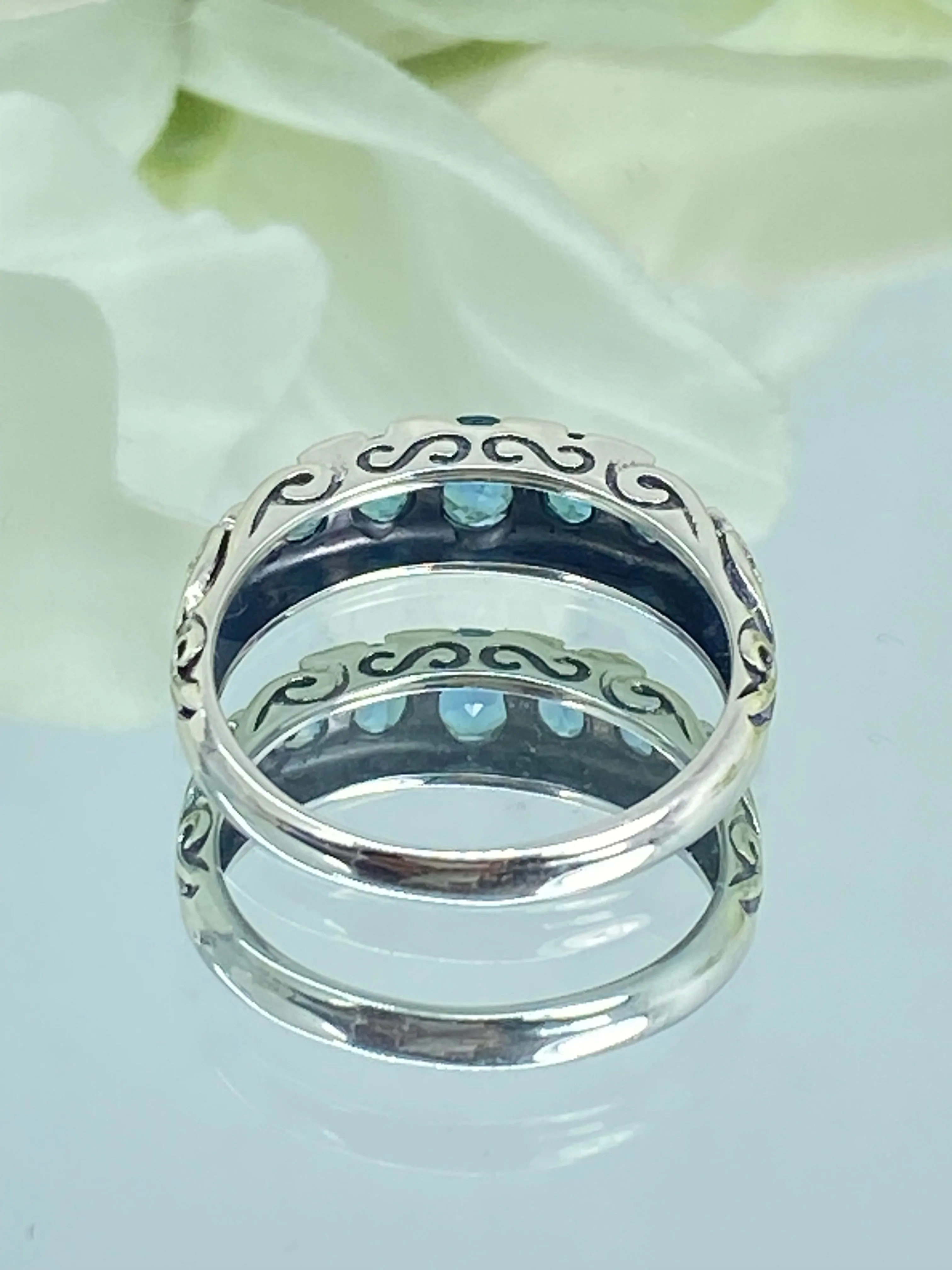 Natural London Blue Topaz Ring, 5-Stone Georgian Ring, Victorian Jewelry Design#D19