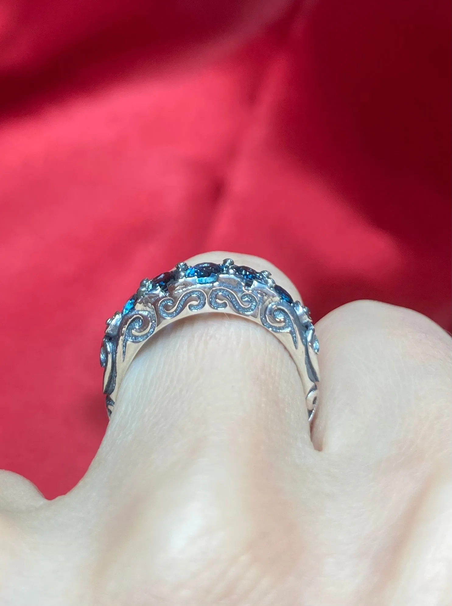 Natural London Blue Topaz Ring, 5-Stone Georgian Ring, Victorian Jewelry Design#D19