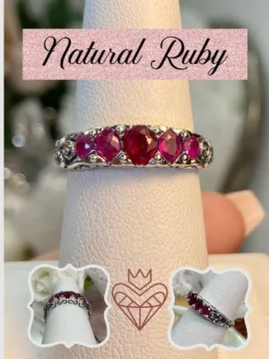 Natural Ruby Ring, Size 7 Ring, Five-stone Georgian Victorian Jewelry #D19 - Ready to Ship