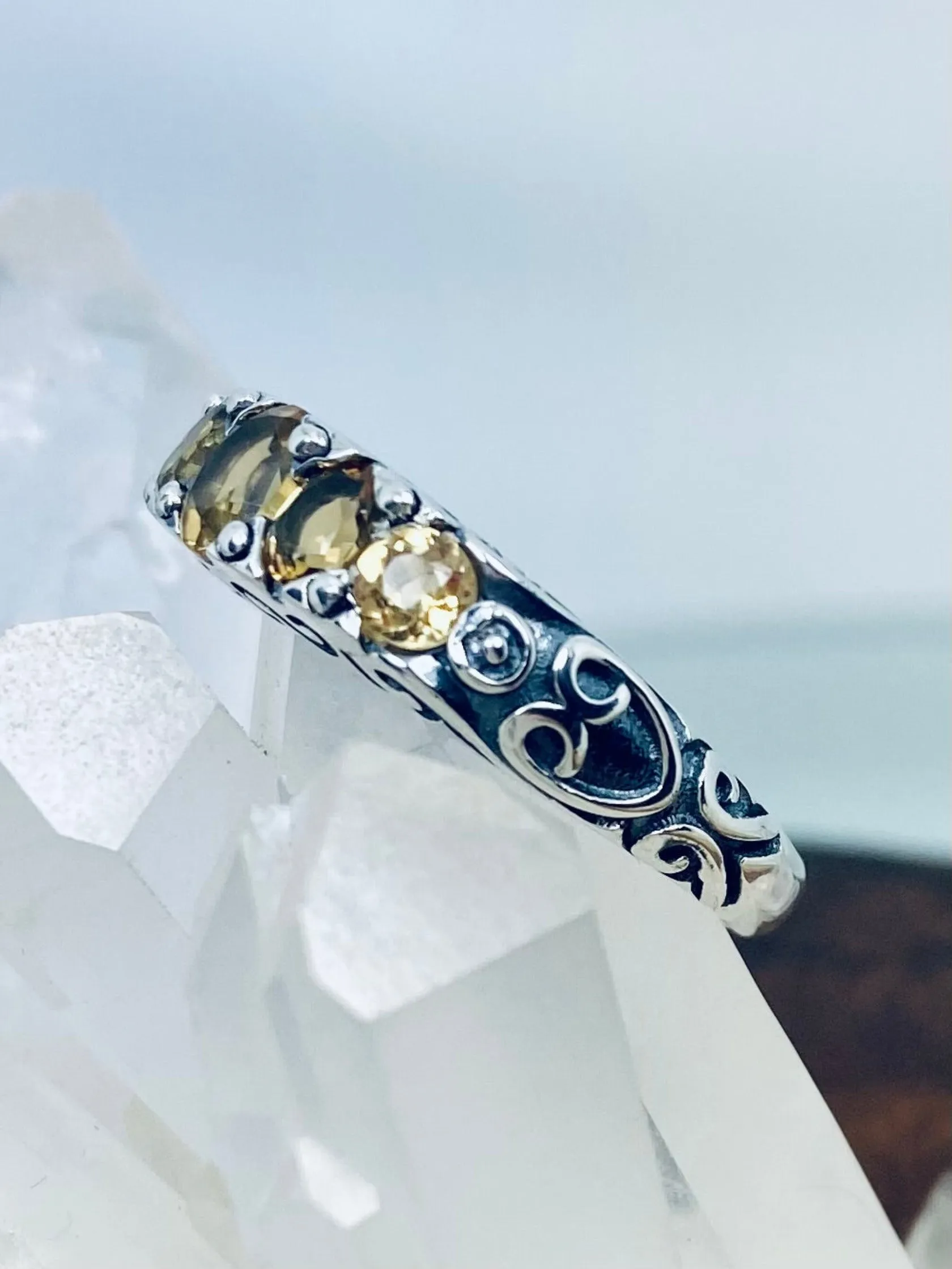 Natural Yellow Citrine Ring, 5-Stone Georgian Ring, Victorian Jewelry Design#D19