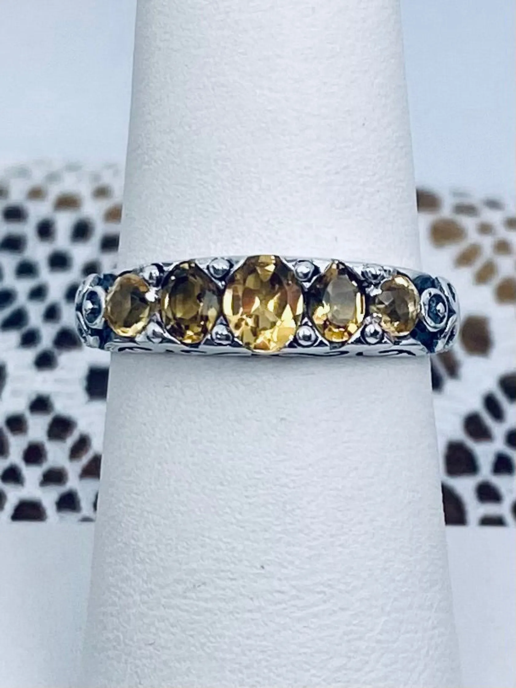 Natural Yellow Citrine Ring, Size 9 Ring, 5-Stone Georgian Ring, Victorian Jewelry Design#D19 - Ready to Ship