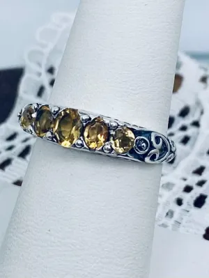 Natural Yellow Citrine Ring, Size 9 Ring, 5-Stone Georgian Ring, Victorian Jewelry Design#D19 - Ready to Ship