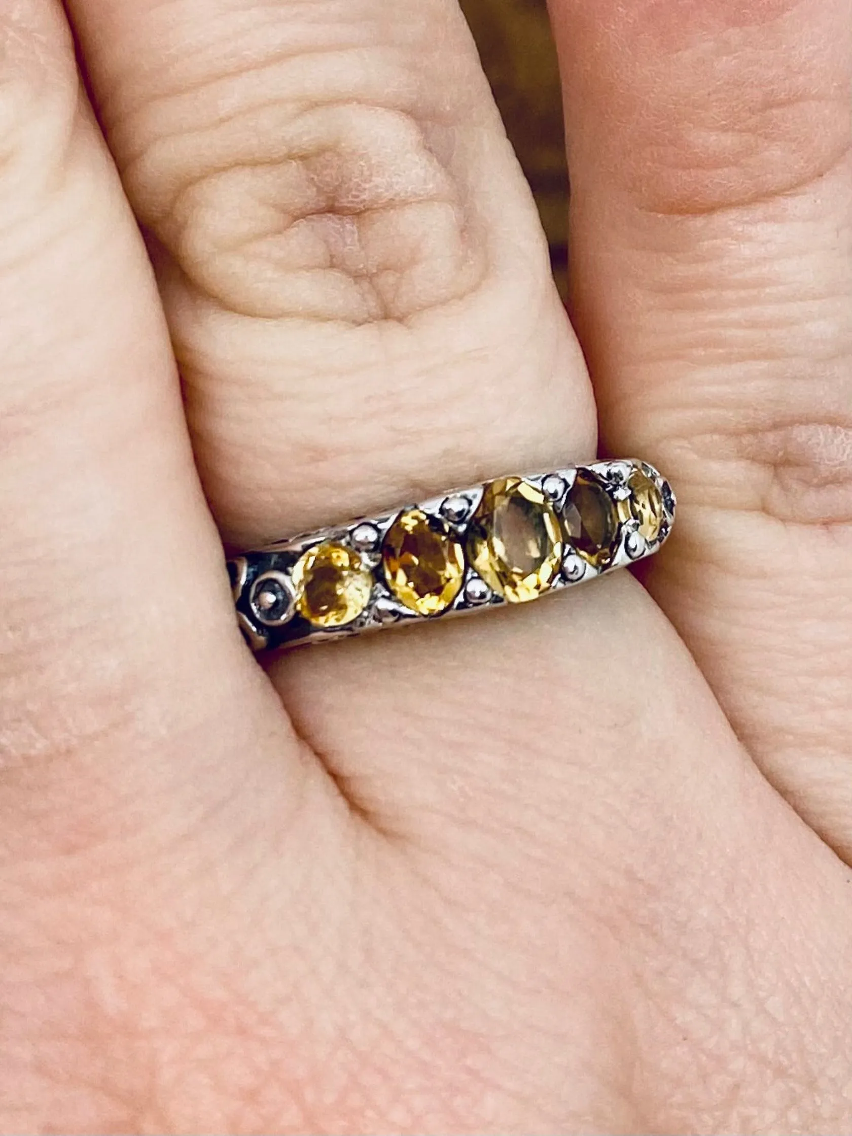 Natural Yellow Citrine Ring, Size 9 Ring, 5-Stone Georgian Ring, Victorian Jewelry Design#D19 - Ready to Ship