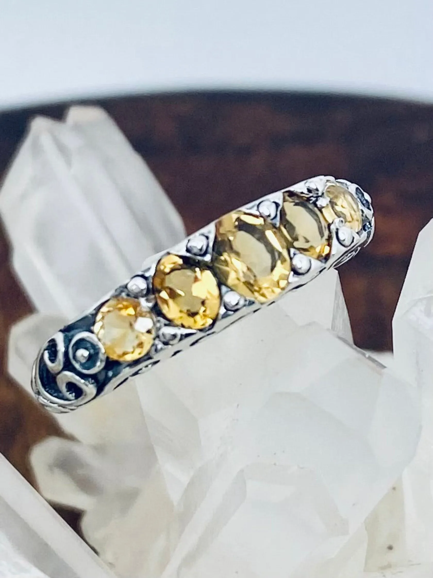 Natural Yellow Citrine Ring, Size 9 Ring, 5-Stone Georgian Ring, Victorian Jewelry Design#D19 - Ready to Ship