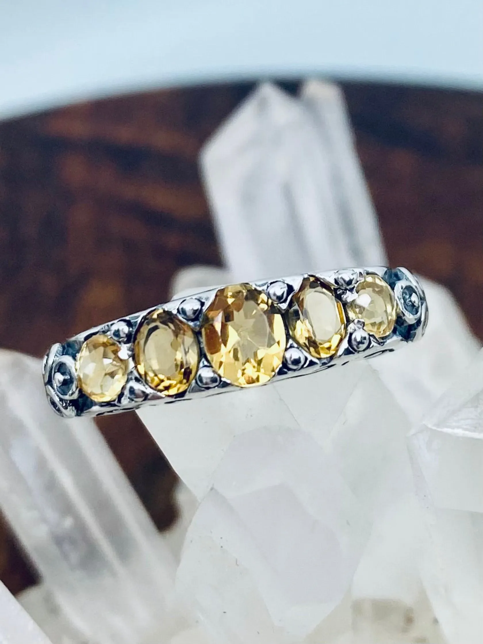 Natural Yellow Citrine Ring, Size 9 Ring, 5-Stone Georgian Ring, Victorian Jewelry Design#D19 - Ready to Ship
