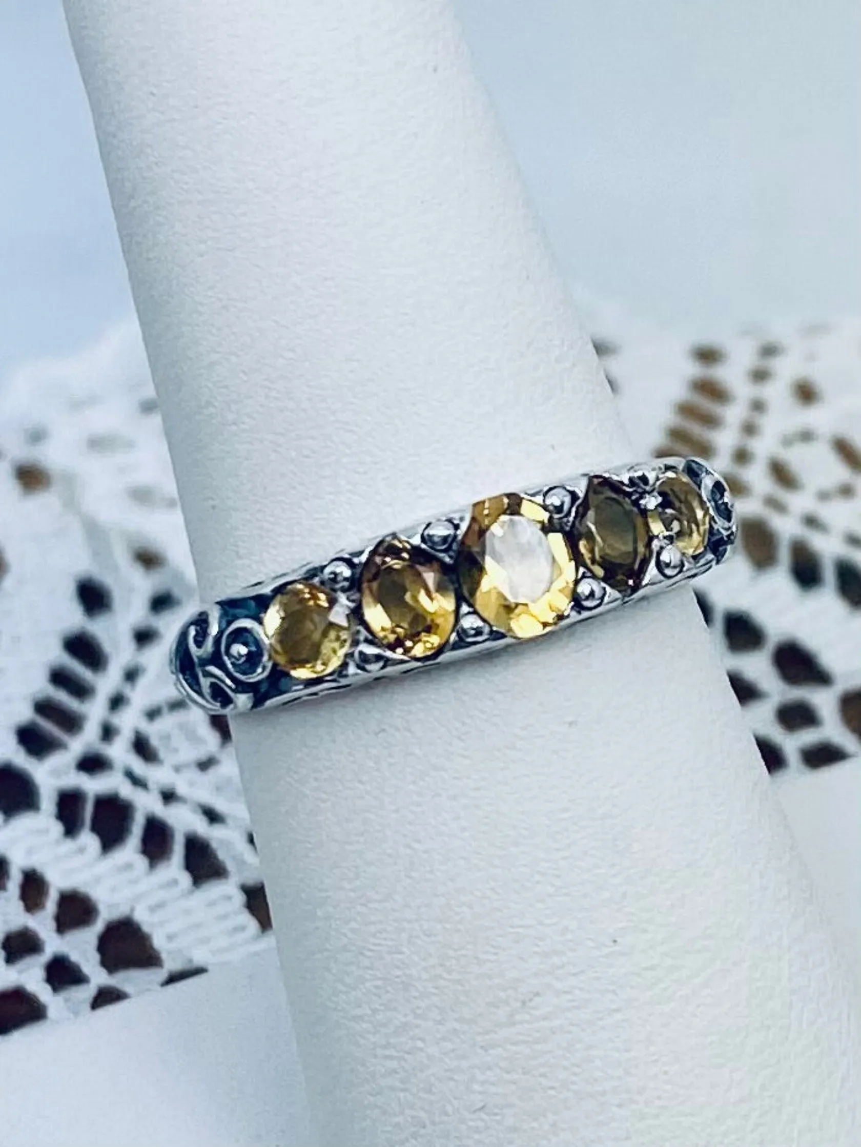 Natural Yellow Citrine Ring, Size 9 Ring, 5-Stone Georgian Ring, Victorian Jewelry Design#D19 - Ready to Ship