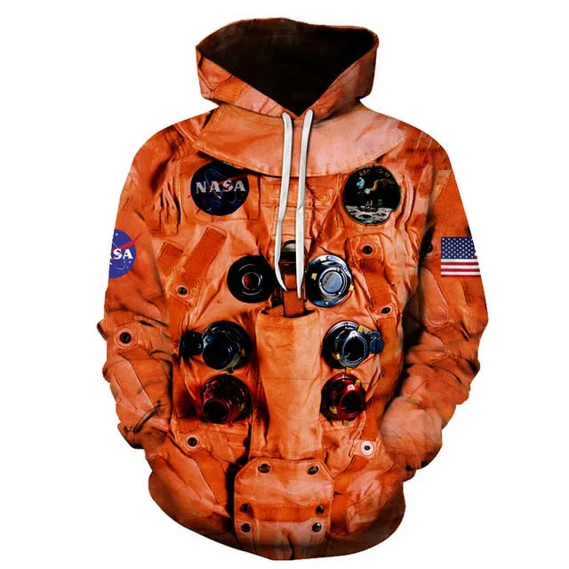 New Fashion Spring and Autumn 3D Printed Funny Hoodies Astronaut Hotstyle Pullover Sleeve Streetwear Sweatshirt