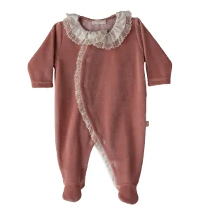 New In Baby Gi Old Rose Velour Lace Sleepsuit