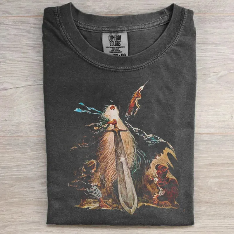 NEW Retro Fantasy Unisex Classic T-Shirt, Sz L, Black