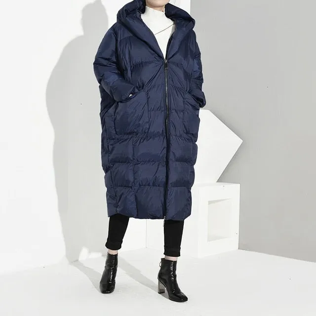 New Winter Hooded Long Sleeve Solid Color Black Cotton-padded Warm Loose Big Size Jacket Women parkas Fashion
