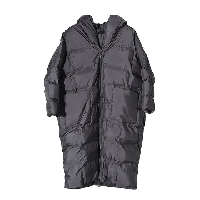 New Winter Hooded Long Sleeve Solid Color Black Cotton-padded Warm Loose Big Size Jacket Women parkas Fashion