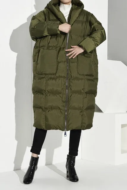 New Winter Hooded Long Sleeve Solid Color Black Cotton-padded Warm Loose Big Size Jacket Women parkas Fashion