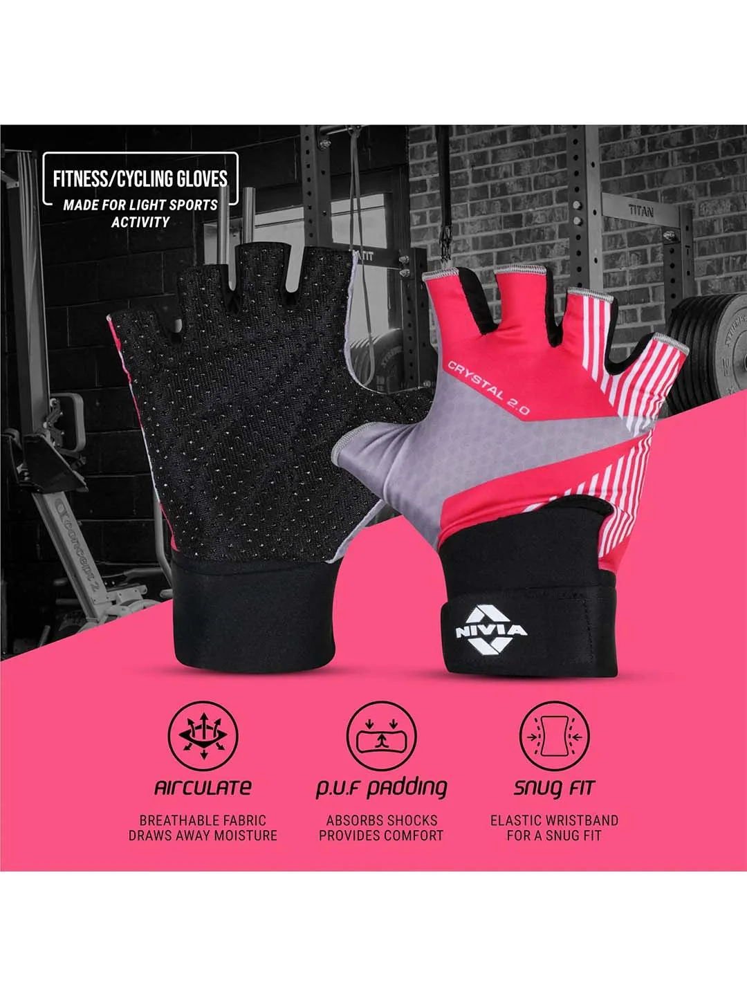 Nivia Crystal 2.0 with Strap Sports Gloves, Pink