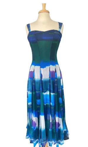 Odette Sleeveless Mid Calf Fit N Flare Mesh Dress