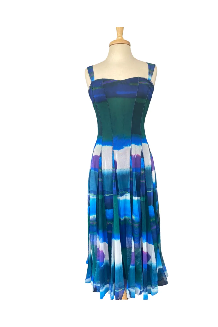 Odette Sleeveless Mid Calf Fit N Flare Mesh Dress