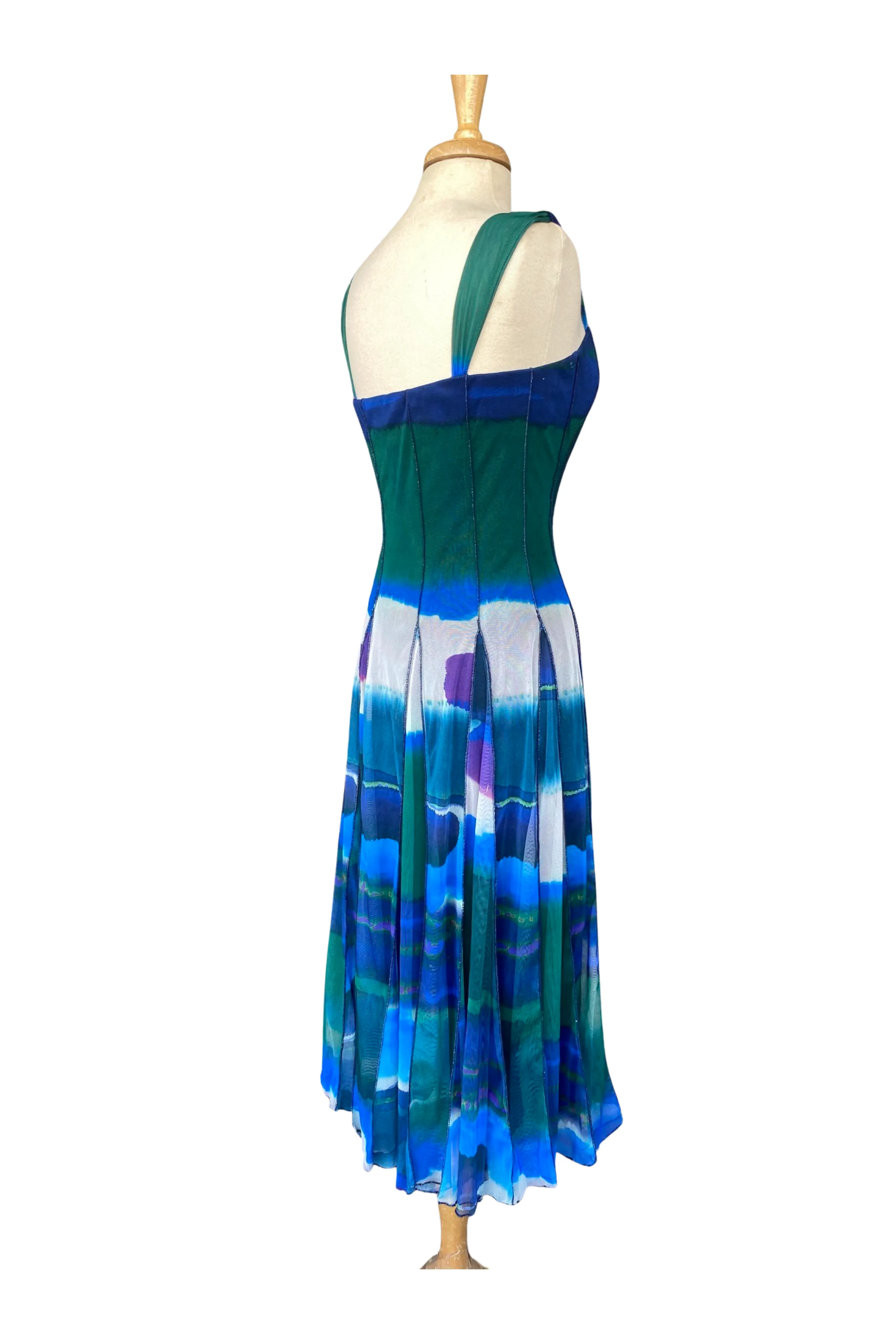 Odette Sleeveless Mid Calf Fit N Flare Mesh Dress