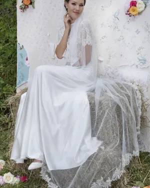ON SALE - Wedding Veil - train length with champagne lace edge - Mallow at Kezani