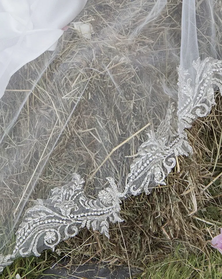 ON SALE - Wedding Veil - train length with champagne lace edge - Mallow at Kezani