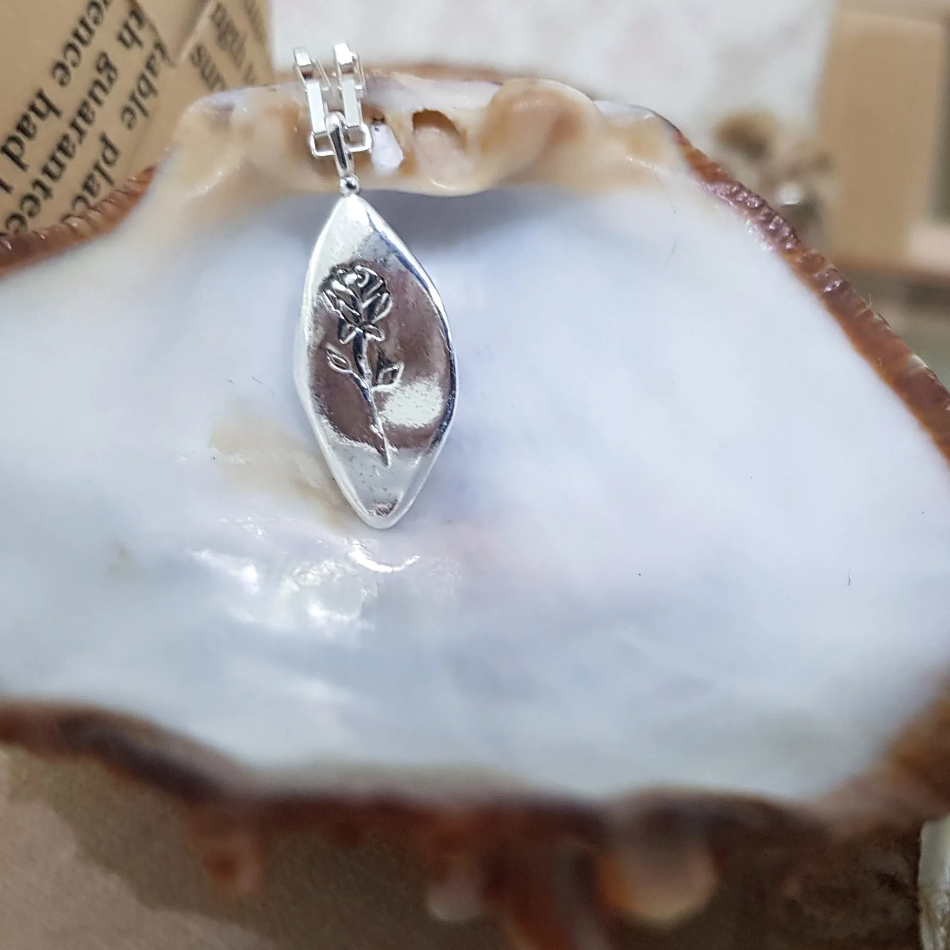 Organic Rose Pendant Necklace (Silver)