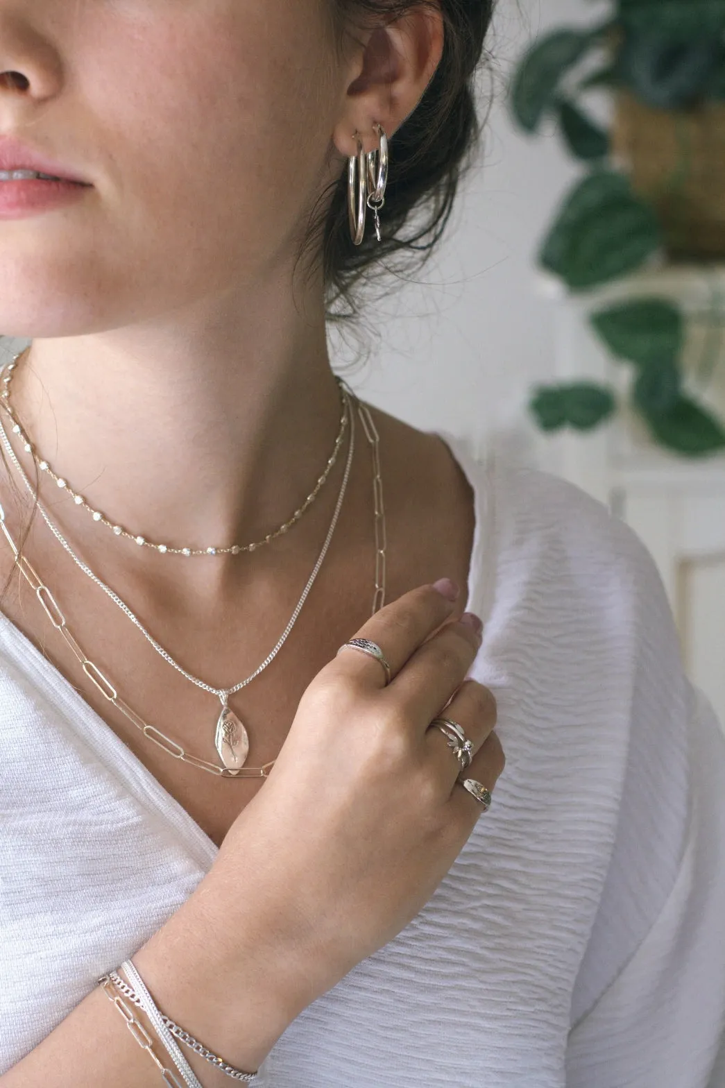 Organic Rose Pendant Necklace (Silver)
