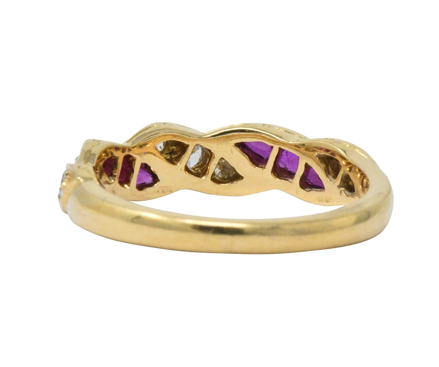 Oscar Heyman For Tiffany & Co. Retro Diamond Ruby 18 Karat Gold Band Ring
