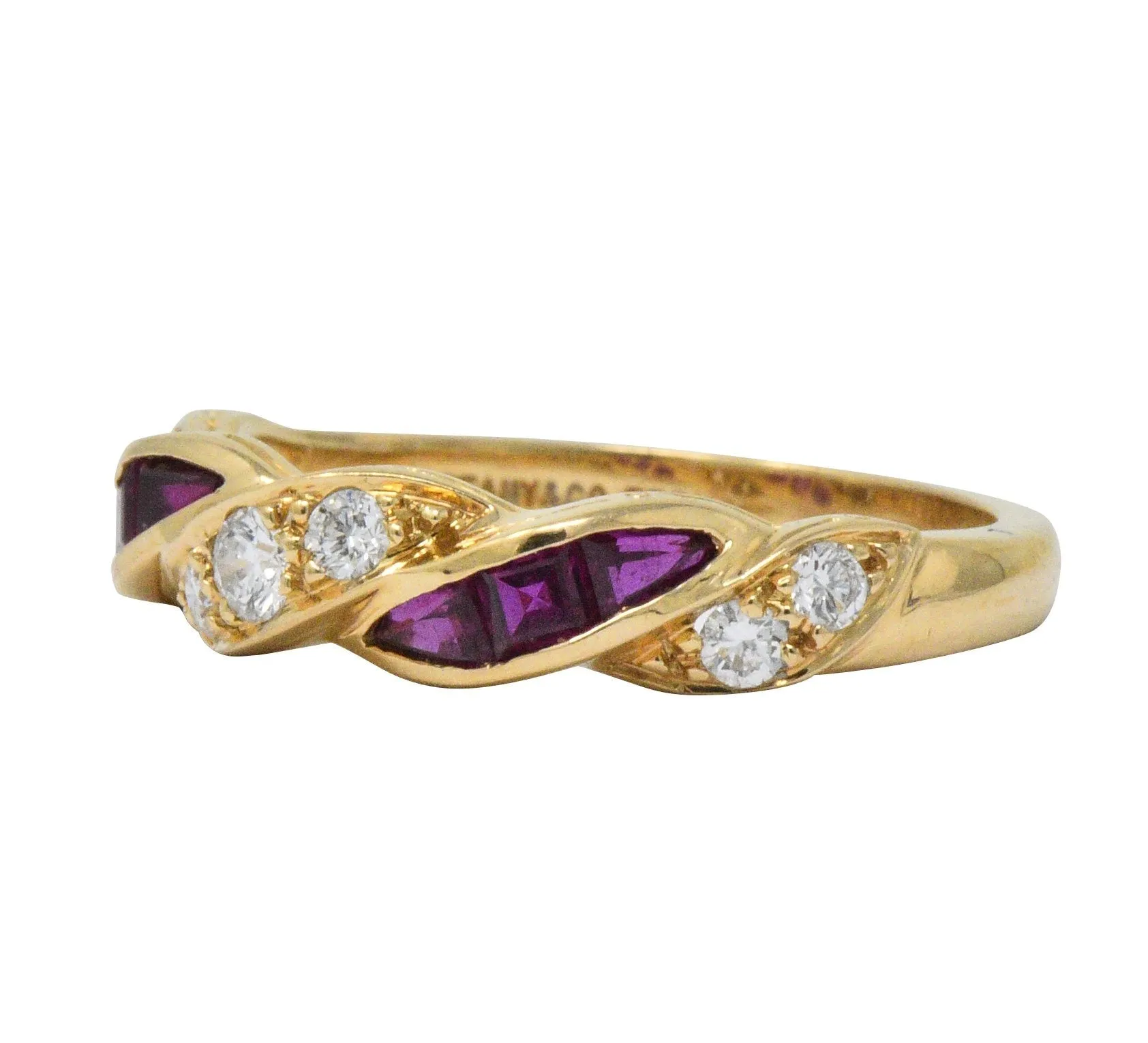 Oscar Heyman For Tiffany & Co. Retro Diamond Ruby 18 Karat Gold Band Ring
