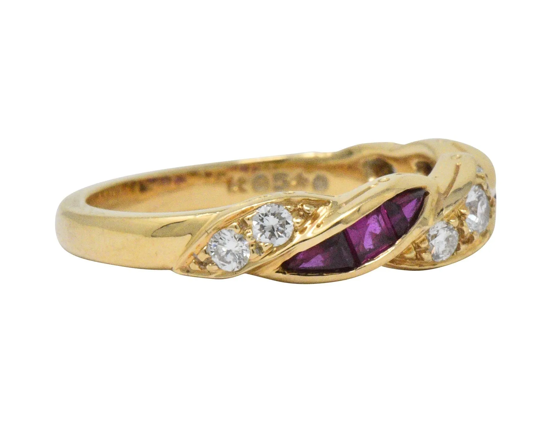 Oscar Heyman For Tiffany & Co. Retro Diamond Ruby 18 Karat Gold Band Ring