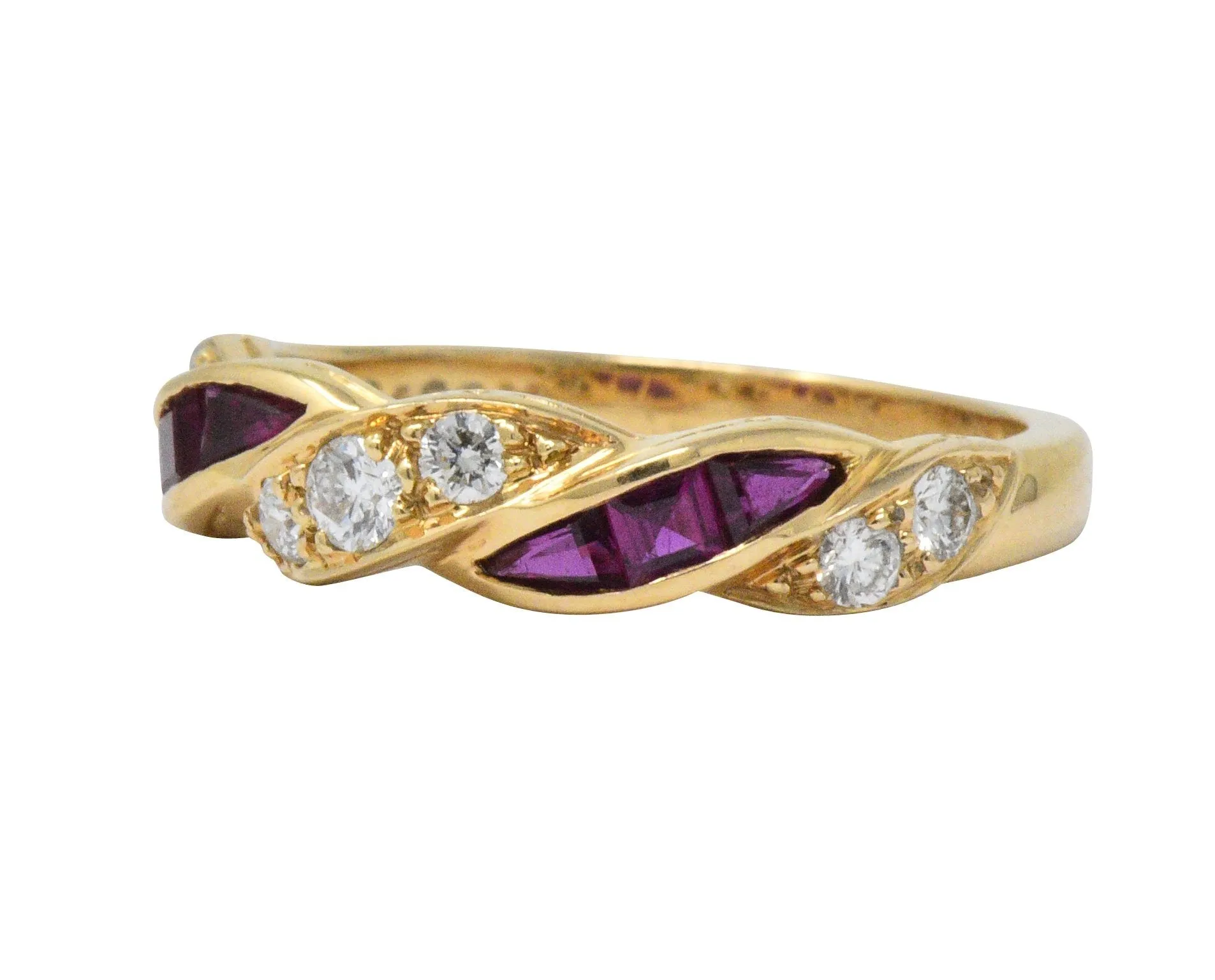 Oscar Heyman For Tiffany & Co. Retro Diamond Ruby 18 Karat Gold Band Ring