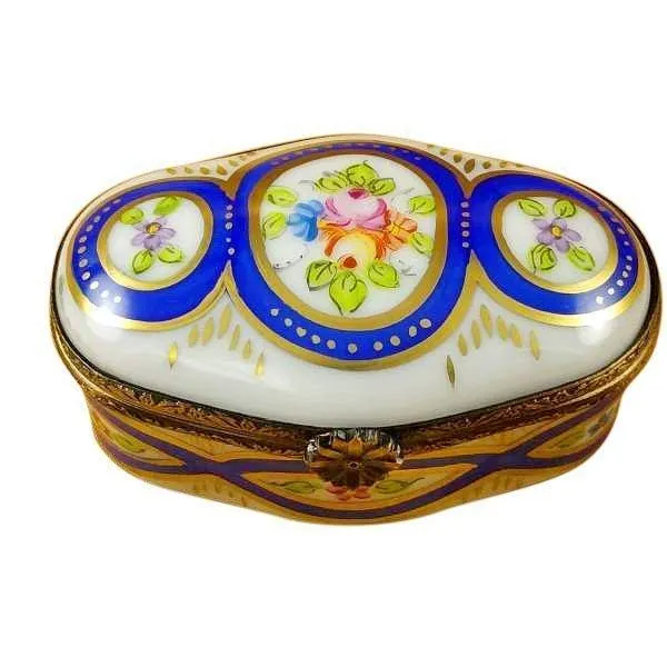 Oval with Blue & Flowers limoges box