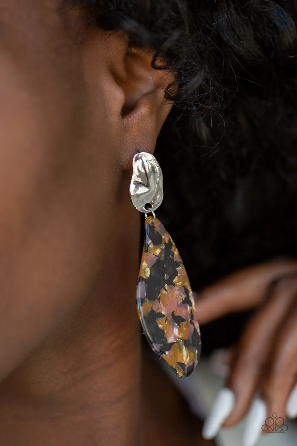 Paparazzi - Fish Out Of Water  - Silver Multi  -Acrylic Earrings