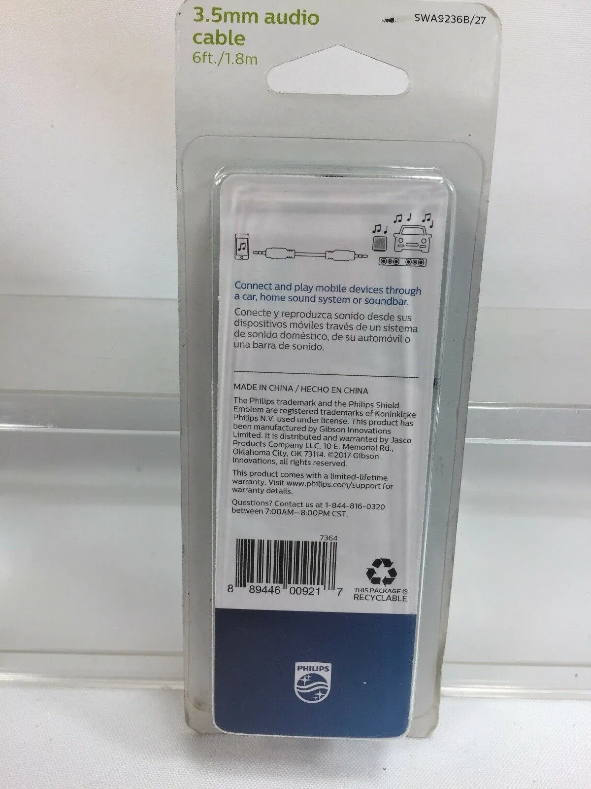 Philips Audio Video Cable 3.5mm Aux Music Mobil To Car 6ft Swa9236b