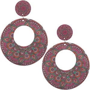 Pink Orange Kaleidoscope Pattern Earrings