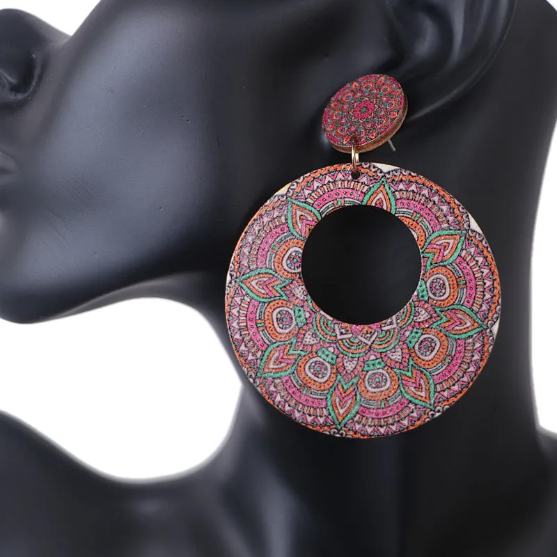Pink Orange Kaleidoscope Pattern Earrings