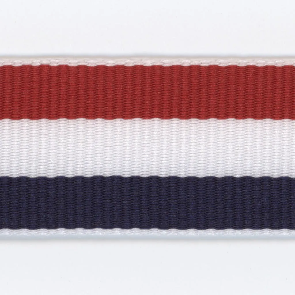 Polyester Stripe Grosgrain Ribbon #02 Rose Red & White & Navy