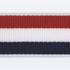 Polyester Stripe Grosgrain Ribbon #02 Rose Red & White & Navy