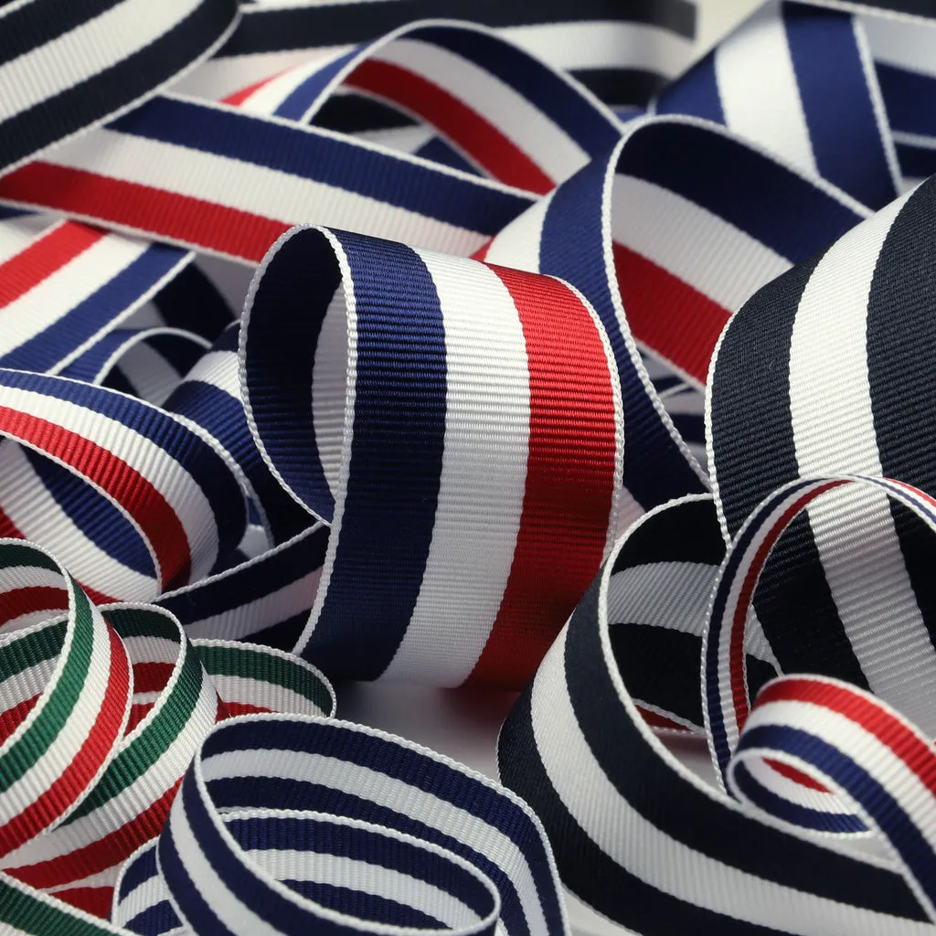 Polyester Stripe Grosgrain Ribbon #31 Rose Red & White & Black