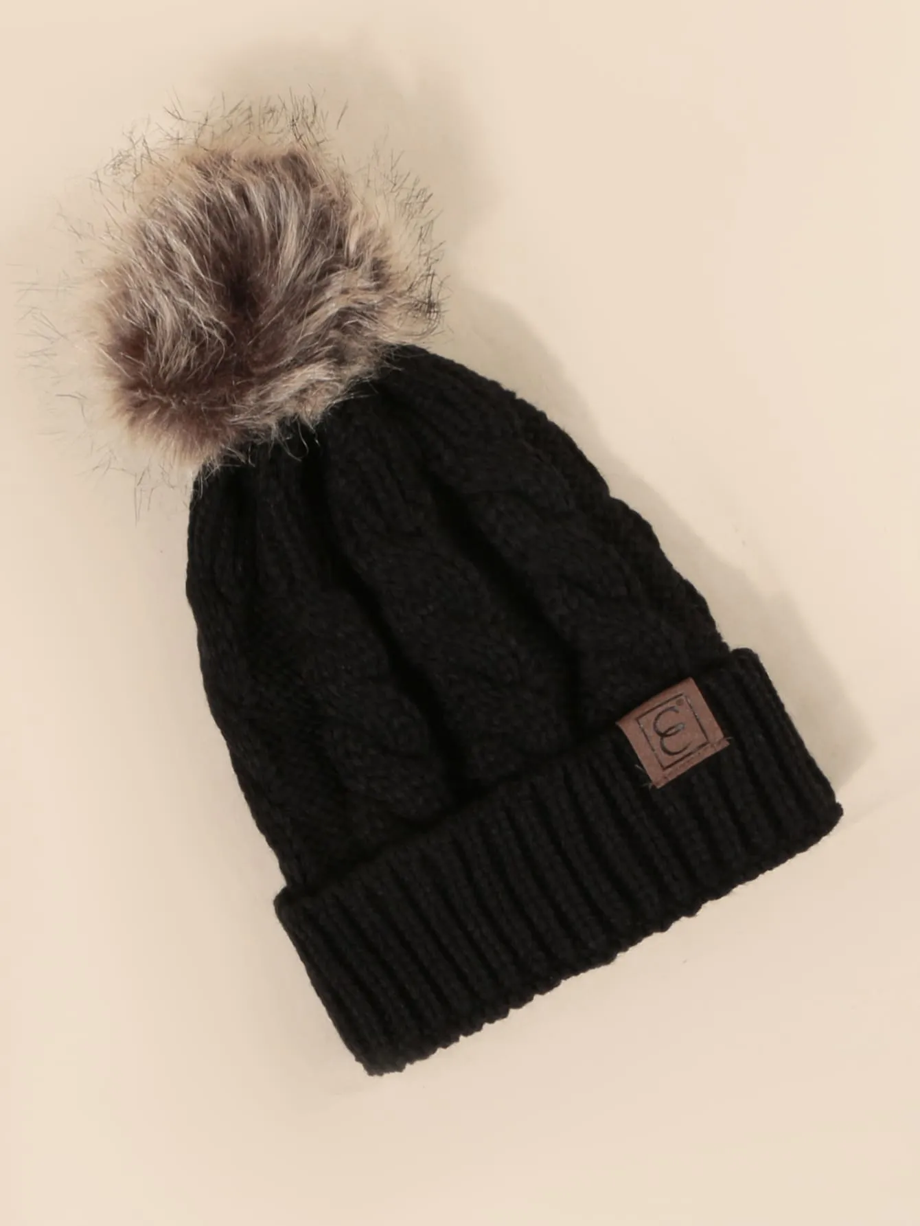 Pom Pom Decor Knit Beanie - Black- FD ⚡