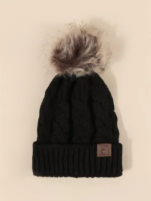 Pom Pom Decor Knit Beanie - Black- FD ⚡