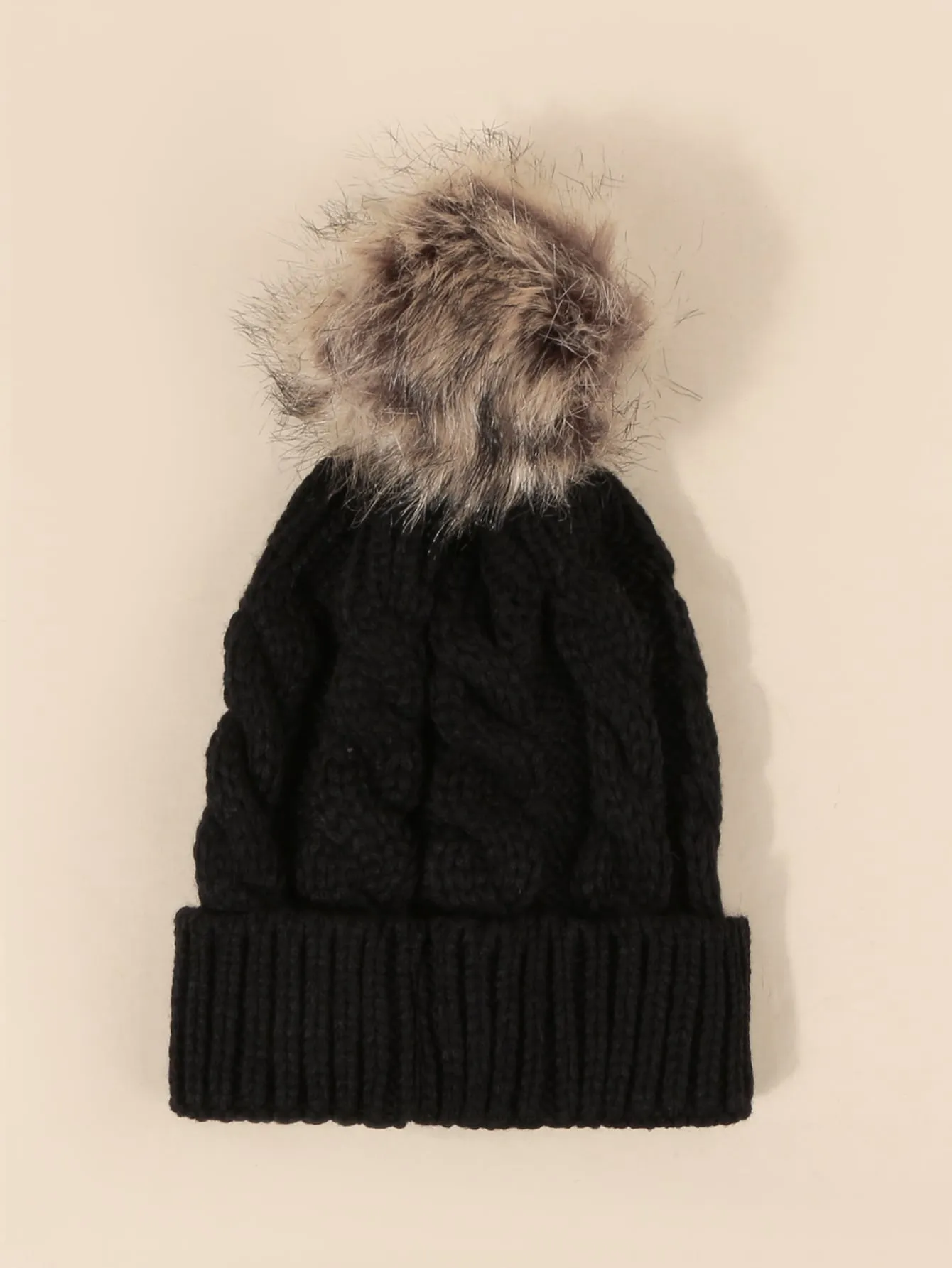 Pom Pom Decor Knit Beanie - Black- FD ⚡