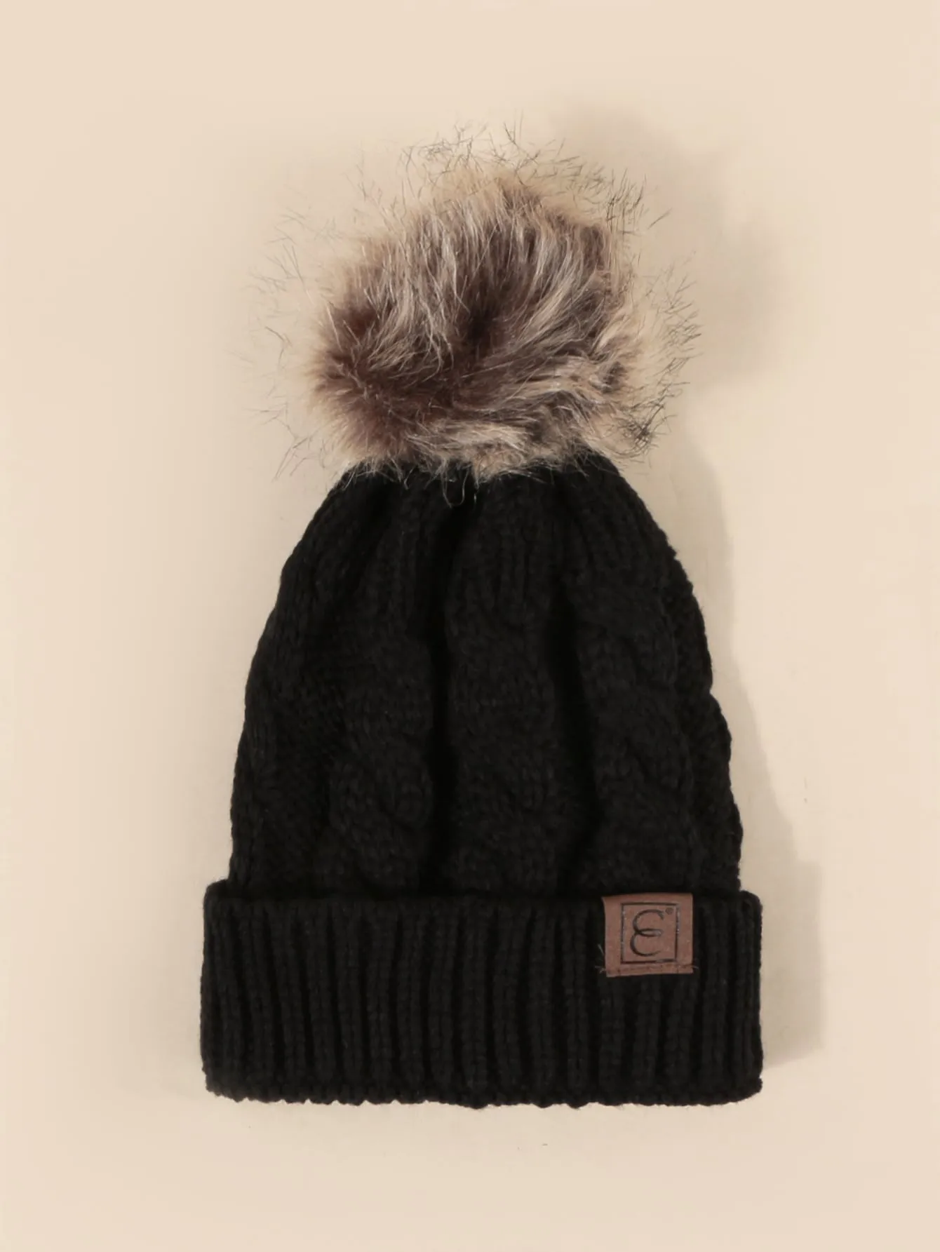 Pom Pom Decor Knit Beanie - Black- FD ⚡